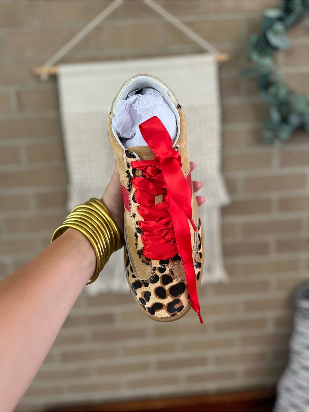 Mi.iM Leopard Suede Sneaker with Red Stripe & Laces - Picture 2 of 4